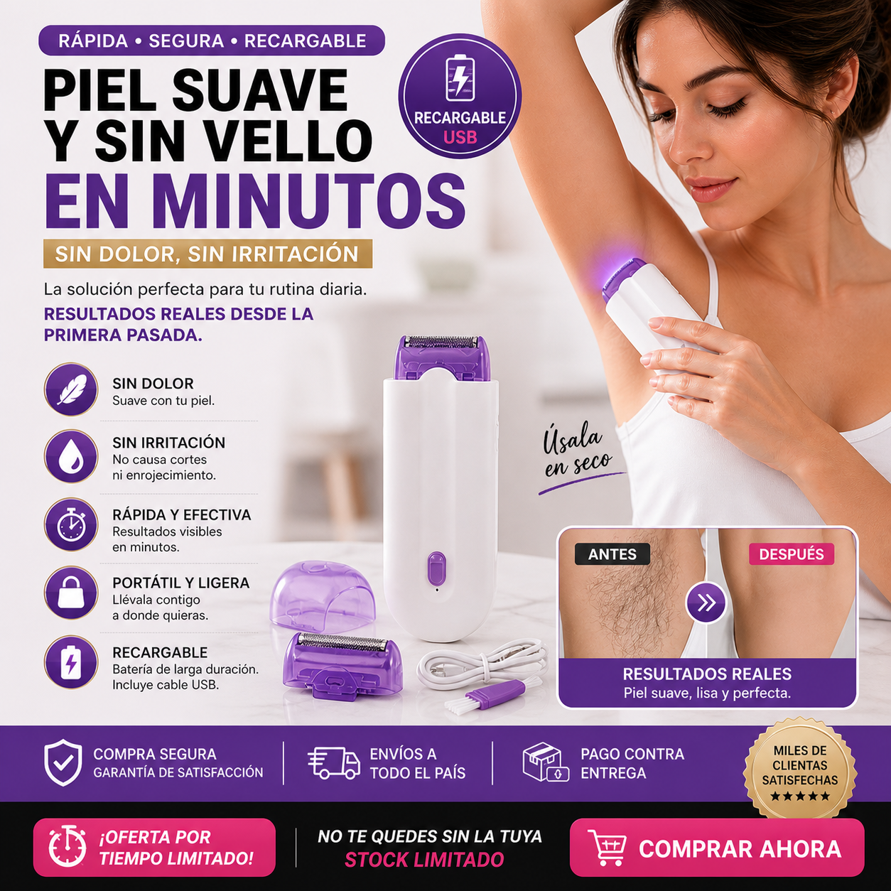DEPILADORA CORPORAL Y ES RECARGABLE ...PIEL DEFINIDA